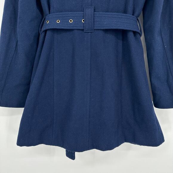 Michael Kors Wool Blend Belted Peacoat Classic Preppy Collared Jacket Navy Blue - Picture 12 of 15